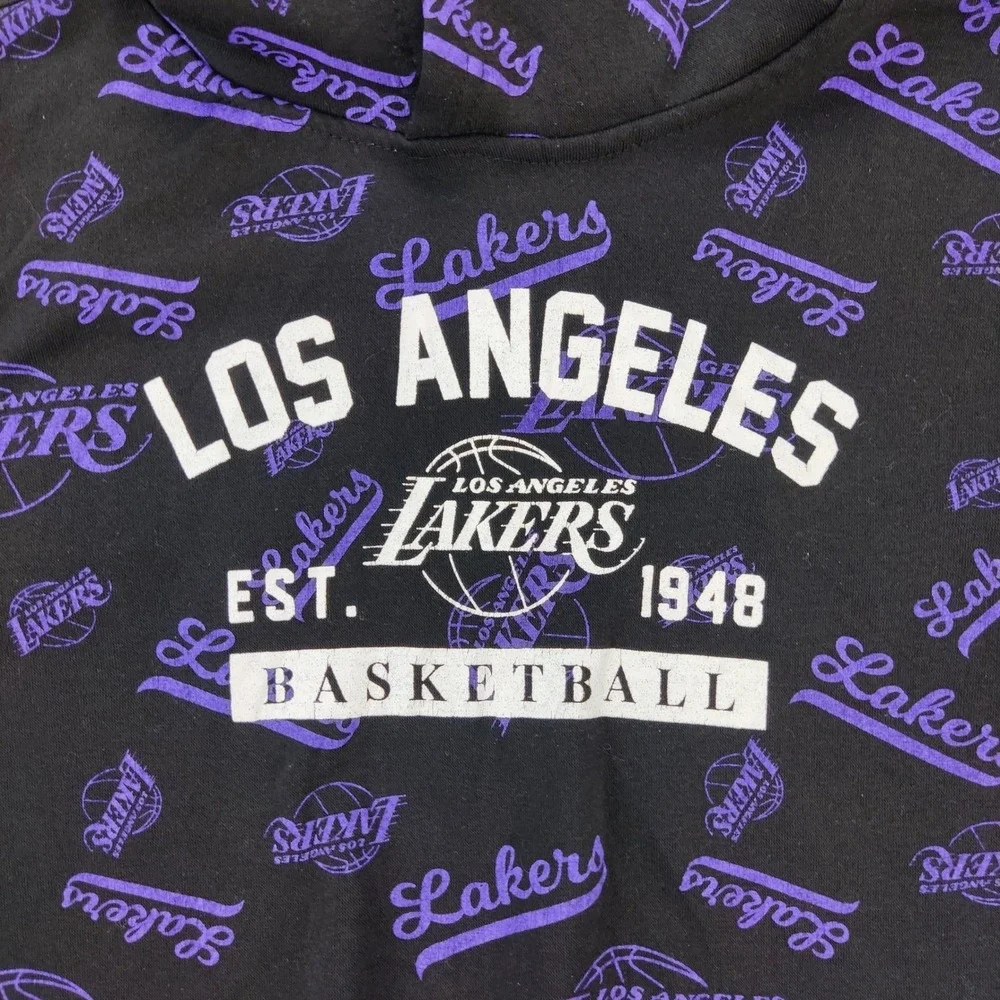 NBA Hoodie Youth L Black Los Angeles Lakers Basketball All Over Print Pullover